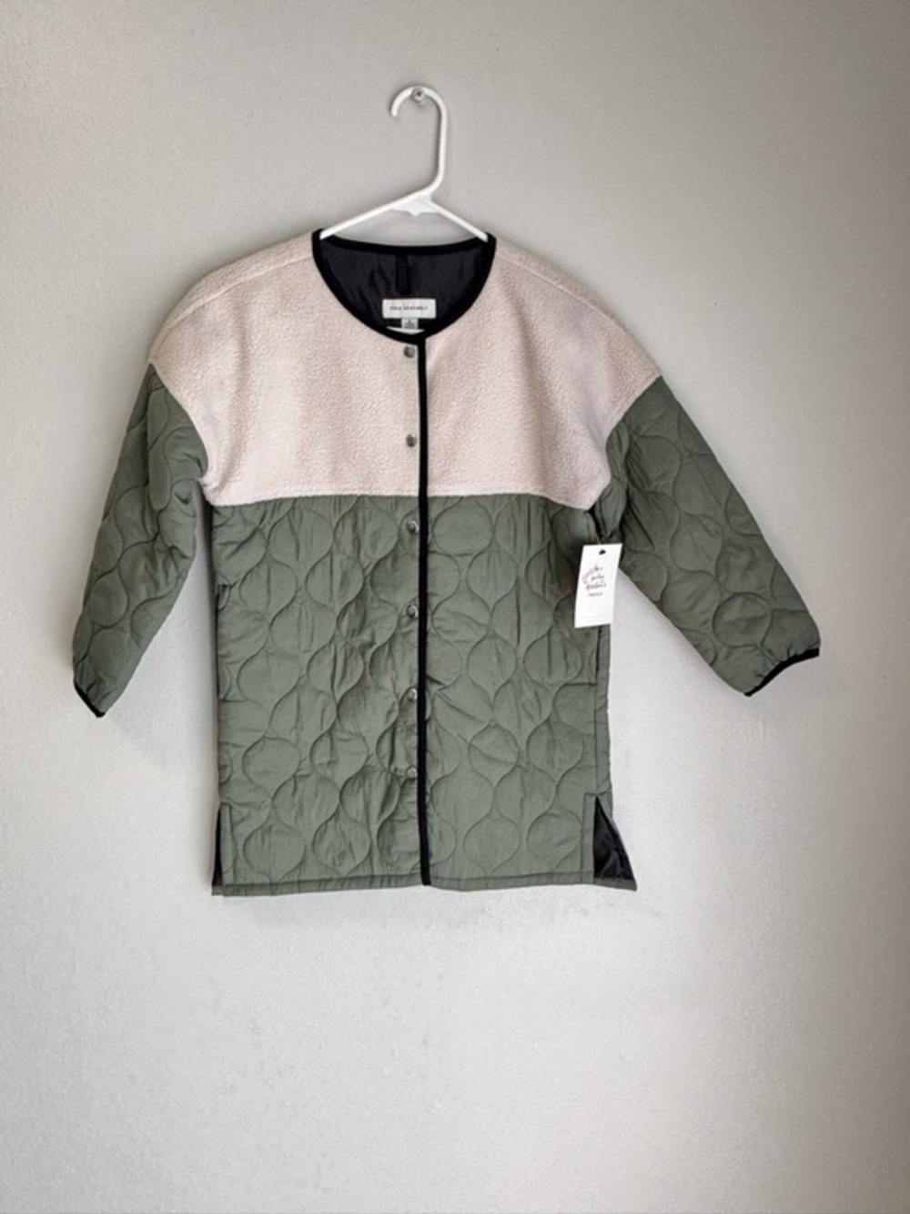 Reversible Quilted Coatigan in Sage Green & Cream